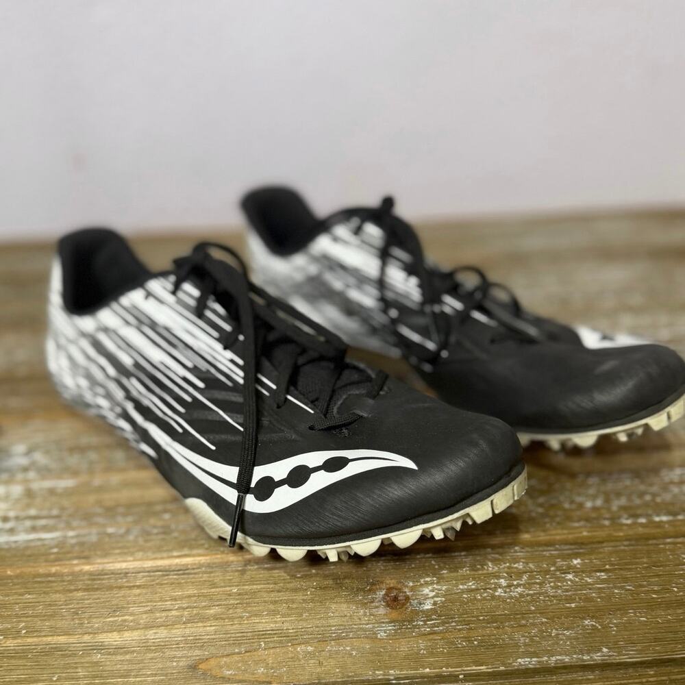 Saucony Track Spikes Men’s 9.5 Black White Sprint Racing Athletic Shoes‎